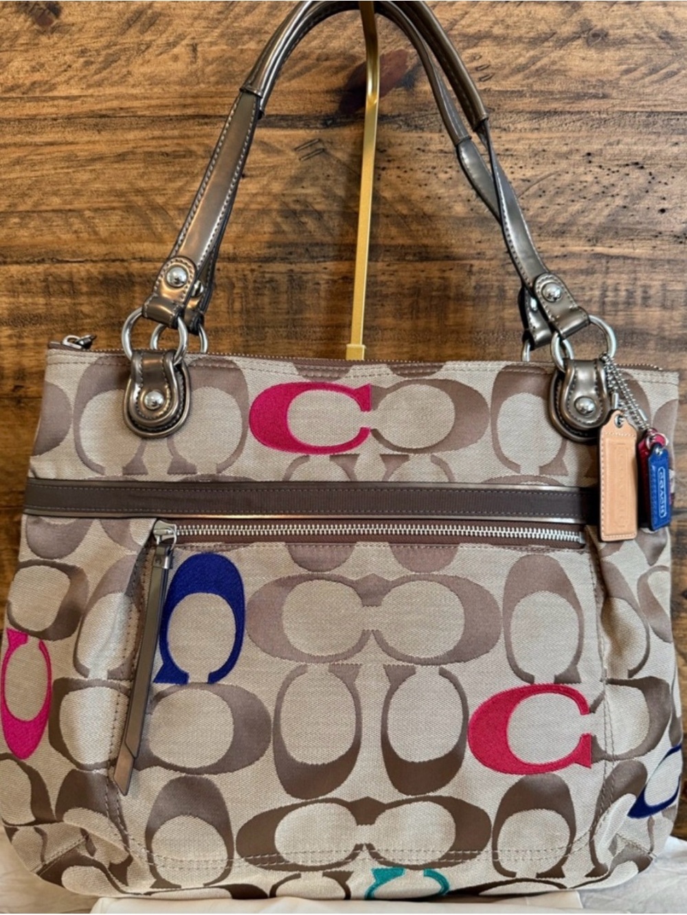 Coach poppy Signature Canvas Tote with Neutral and Multi-Colored C Accents - Picture 6 of 11
